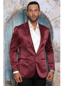 Men's Shiny Flashy Satin Solid Blazer ~ Sport Coat Burgundy Available in 2 buttons
