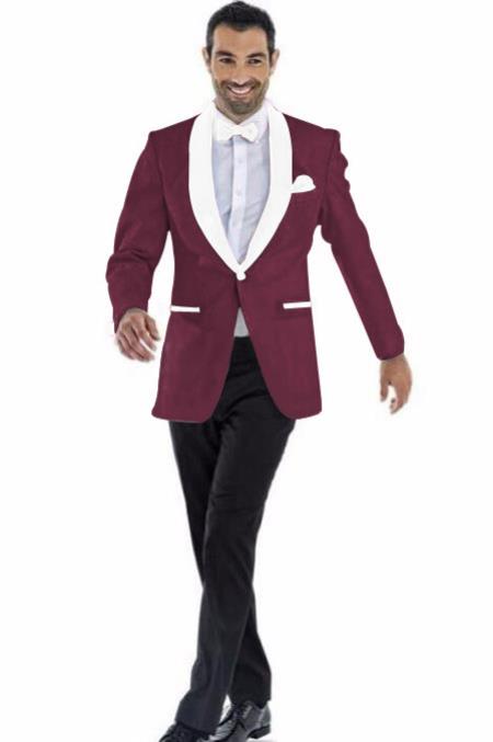Men's Blazer Burgundy and White Two Toned Tuxedo Dinner Jacket Perfect For Prom 2026 Wedding & Groom
