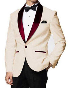 Men's Ivory Cheap Priced Designer Fashion Dress Casual Blazer On Sale One Button Burgundy Shawl Lapel Blazer