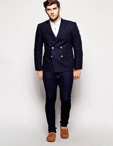 Men's Four Button Solid Black Men's Double Breasted Suits Jacket Blazer