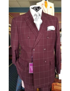 Men's Six Button Double Breasted Peak Lapel Jacket In Burgundy
