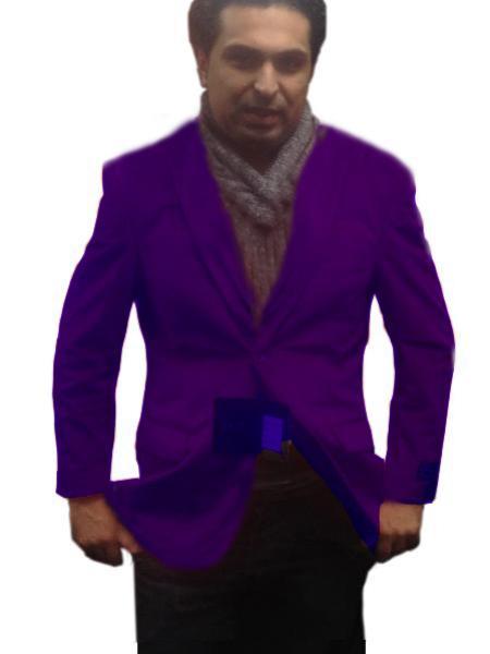 Velour Men's Jacket Fully Men's 2 Btn Notch Collar Velvet Purple