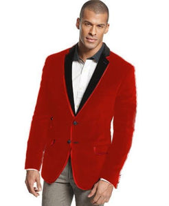 Velour Men's blazer Jacket Two Tone Trim Notch Collar ~ Red Velvet Formal Cheap Priced Blazer Jacket For