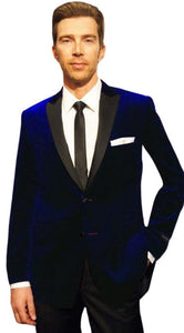 Velvet Velour Blazer Formal Dark Blue Sport Coat Two Tone Trimming Notch Collar