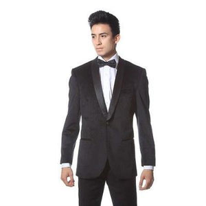 Men's 1 Button Velvet ~ Black Trim Shawl Collar Sport Coat