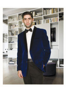 Men's Modern Fit Shawl Lapel 1 Button velour Men's blazer Jacket Navy Blue