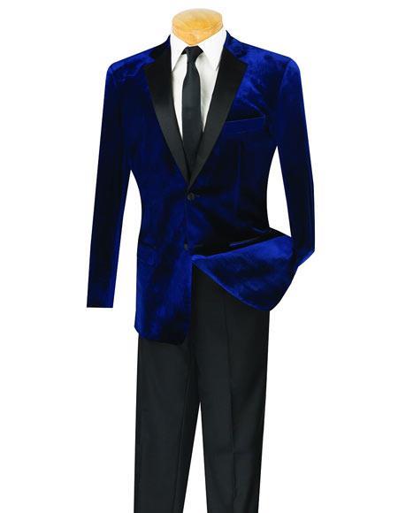 Mens Velvet Two Button Notch Tuxedo in Navy Blue