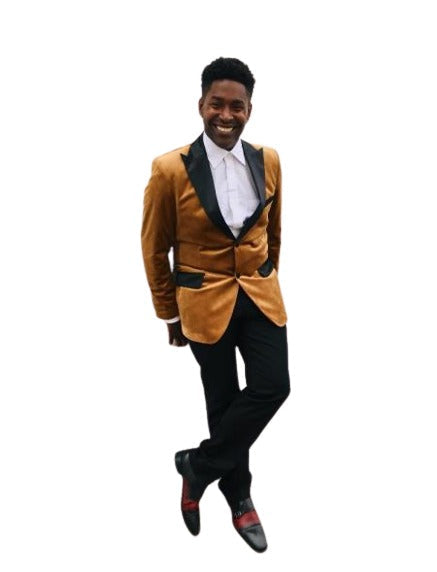 Men's Rust ~ Copper Light Brown Velvet Fabric Tuxedo velour Men's blazer Jacket Sport Coat + Matching Bowtie