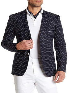 Blue and White Polka Dot Cotton Summer Sportcoat 2 Button Style Perfect For Prom 2025 or Casual Blazer