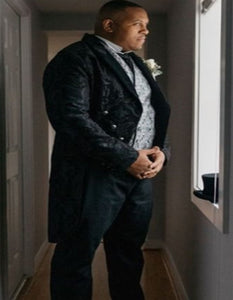 Men's Black 6 Button Peak Label Paisely Pattern