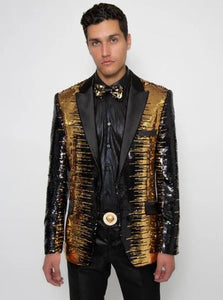 Black and Gold Sequin Tuxedo - Fashion Fancy Blazer + Matching Bowtie