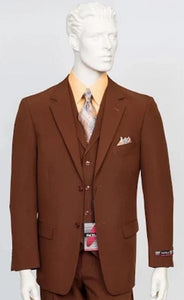 Poplin Fabric Pacelli 3pc Light Brown Suit CAMERON-10052