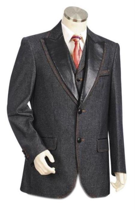 Men's Black Peak Lapel Denim blazer