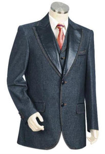 Men's 3 piece vested blue Denim blazer
