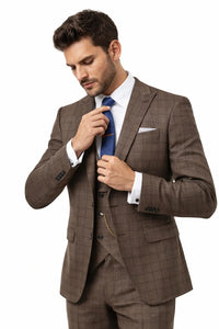 Men’s Brown 3-Piece Slim Fit Suit – 2 Button Peak Lapel Jacket with Double Breasted Vest & Flat Front Pants