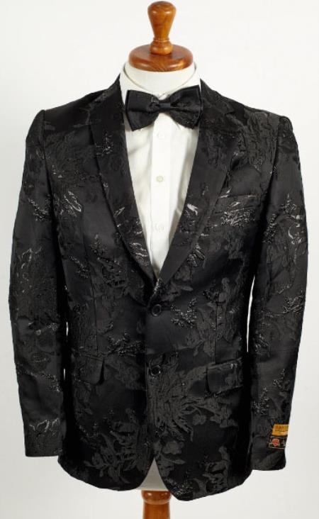 Mens Black 2 Button Floral Paisley Prom 2025 and Wedding Blazer