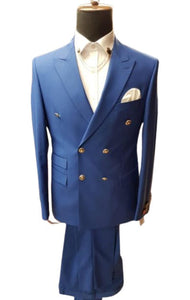 Slim Fitted Cut Mens Double Breasted Blazer - Blue Double Breasted Sport Coat