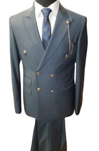 Slim Fitted Cut Mens Double Breasted Blazer - Grey Double Breasted Sport Coat