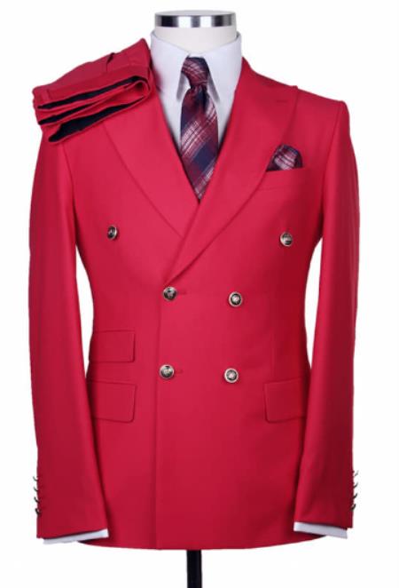 Slim Fitted Cut Mens Double Breasted Suit - Fabric - Flat Front Pants
