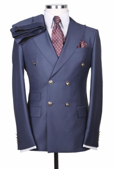 Slim Fitted Cut Mens Double Breasted Suit - Fabric - Flat Front Pants