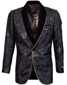 Black and Gold Blazer - Paisley Floral Sport Coat