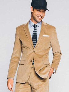 Men's 2 Buttons Style Corduroy Suit ( Blazer Sportcoat + Slacks) Tan Suit