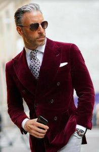 Mens Velvet Double Breasted Blazer - Slim Fitted