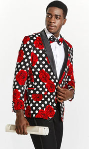 Mens One Button Black and White Polka Dot Prom 2025 Tuxedo Blazer