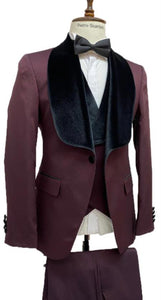 Burgundy Tuxedo Dinner Jacket Wide Velvet Tuxedo Jacket - Prom 2025 Blazer