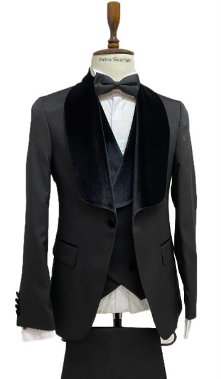 Black Tuxedo Dinner Jacket Wide Velvet Tuxedo Jacket - Prom 2026 Blazer