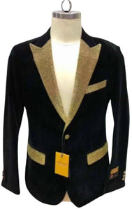 Black ~ Gold Mens Big and Tall Velvet Blazer - Velvet Sport Coat