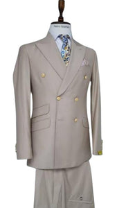 Double Breasted Blazer with Gold Buttons - Beige Sport Coat