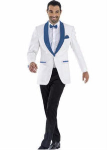 Mens Prom 2026 Blazer - White ~ Navy Blazer For Homecoming