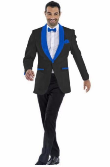 Mens Prom 2026 Blazer - Black ~ Royal Blue Blazer For Homecoming