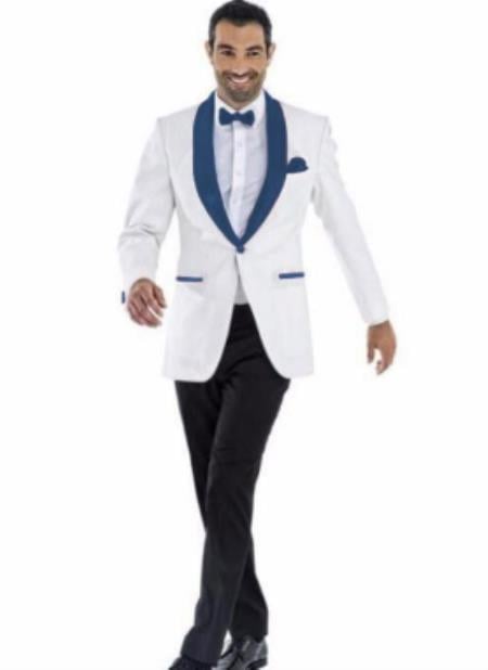 Mens Prom 2026 Blazer - White ~ Dark Navy Blazer For Homecoming