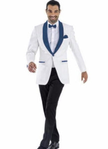 Mens Prom 2026 Blazer - White ~ Dark Navy Blazer For Homecoming