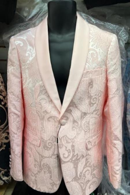 Mens Paisley Blazer - Light Pink - Blush Prom 2026 Tuxedo Dinner Jacket
