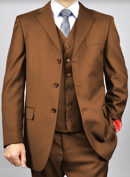 Classic Fit - 100%  Eggplant Suit - Three Button Vested Suit - Athletic Fit