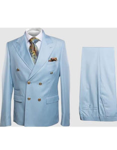 Rossiman Men’s Light Blue Slim Fit Suit | Elegant Double-Breasted Design – Italian Tailored 3-Piece Luxury Suit