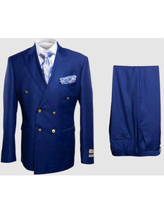 Rossiman Men’s Slim Fit Royal Blue Suit | Double-Breasted Elegance – Italian Tailored Luxury 3-Piece Suit for Men