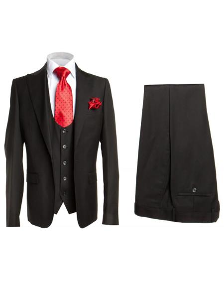 Rossi Man Men’s Slim Fit Black Suit | Double-Breasted Vest – Elegant Italian Formalwear for Men