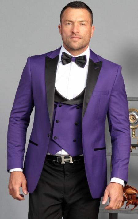 Ultra Slim Fit Prom Tuxedos - Purple Prom Suits With Double Breasted Vest - Homecoming Tuxedo Suit Purple Prom Dress