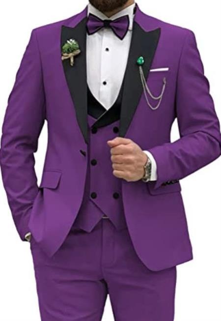Ultra Slim Fit Prom Tuxedos - Purple Prom Suits With Double Breasted Vest - Homecoming Suit Purple Prom Dress
