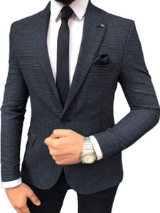 Plaid Blazer - Windowpane Blazer - Navy Blazer