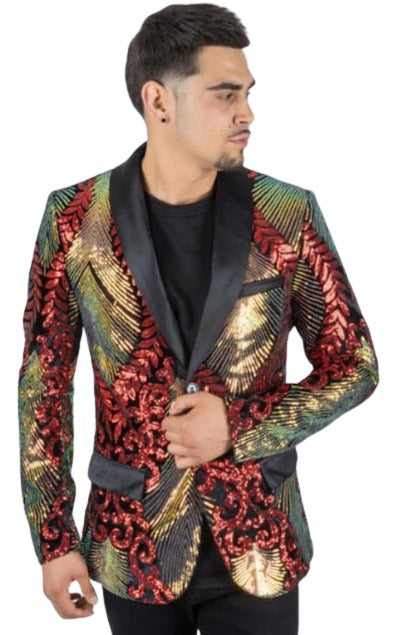 Mens Sequin Blazer - Shiny Stage Flashy Sport Coat - Slim Fit Red ~ Go ...