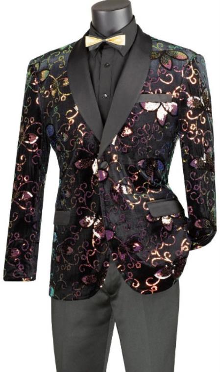 Navy and Gold Blazer - Paisley Sport Coat - Floral Prom Tuxedo main image 0