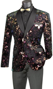 Mens Blazer - Paisley Sport Coat - Black Prom 2025 Tuxedo Dinner Jacket Blazer