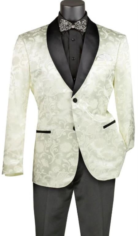 Mens Blazer - Paisley Sport Coat - Ivory Prom 2026 Tuxedo Dinner Jacket Blazer