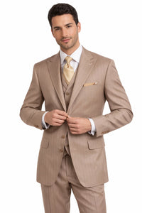 Men’s Vintage Vested Gangster Pinstripe Suit in Tan – 3 Piece Suit