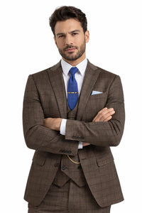 Men’s Brown 3-Piece Slim Fit Suit – 2 Button Peak Lapel Jacket with Double Breasted Vest & Flat Front Pants